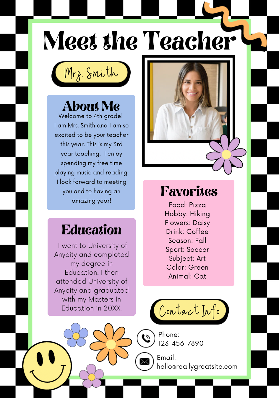 Editable Meet the Teacher Template | Retro Pastel Classroom Newsletter | Back to School Canva Template